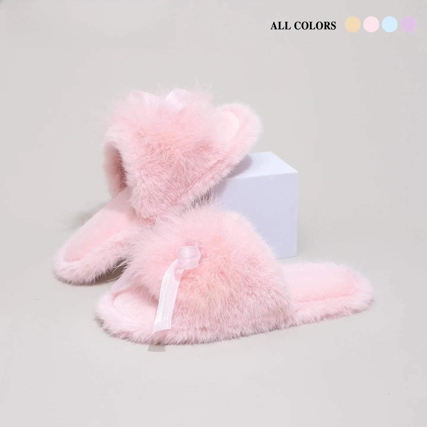 Plush Bow Slippers