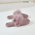 Feather Satin Home Slippers
