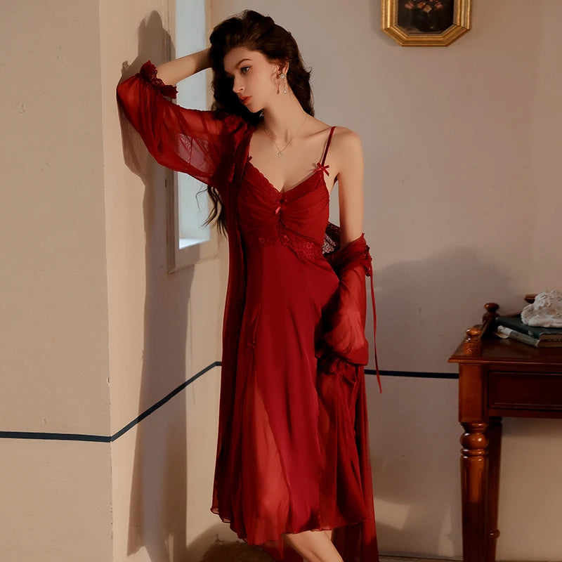 Robe Gown Set Women Sleepwear Nightgown