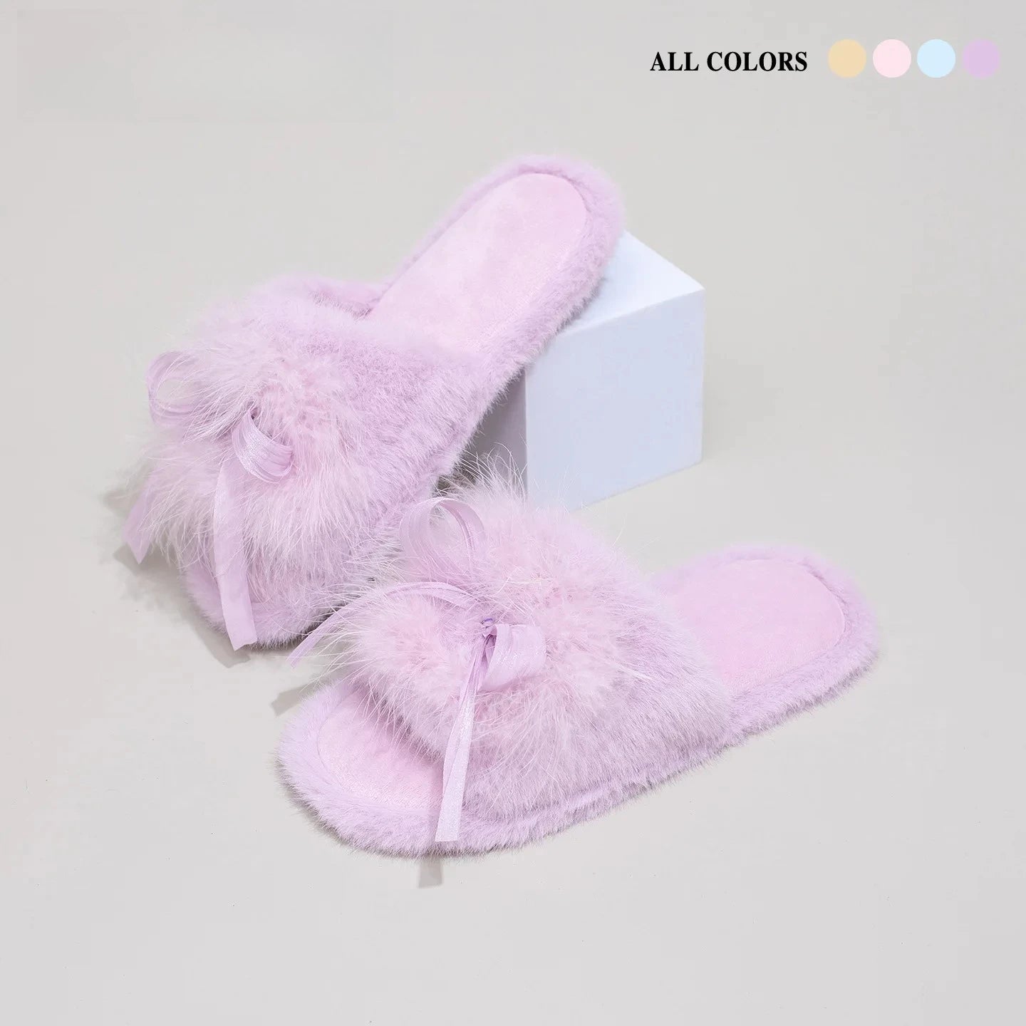 Plush Bow Slippers