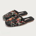 Satin Embroidered Flower House Slippers