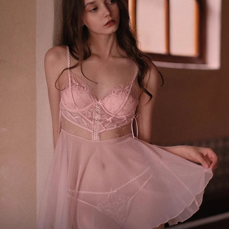 Mesh Lace Suspender Nightdress
