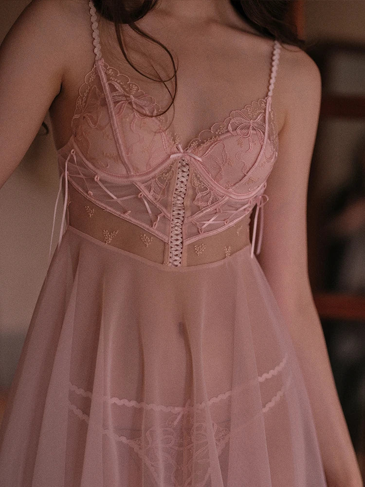 Mesh Lace Suspender Nightdress