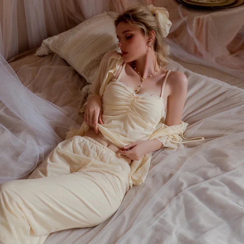 Mesh Lace Three Piece Suit Sleepwear