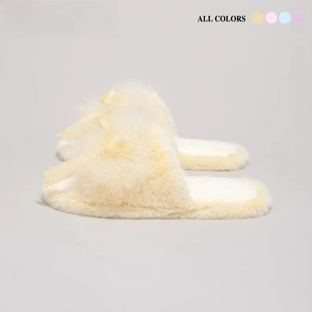 Plush Bow Slippers