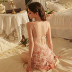 Floral Mesh Backless Sleepwear