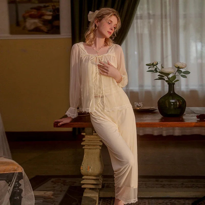 Mesh Lace Three Piece Suit Sleepwear