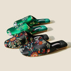 Satin Embroidered Flower House Slippers