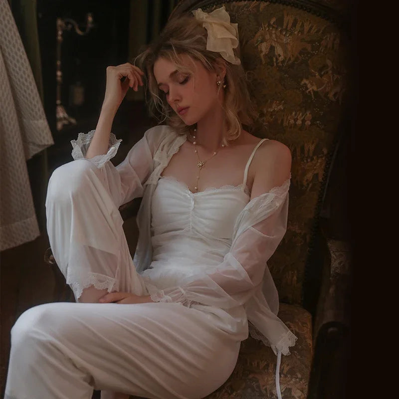 Mesh Lace Three Piece Suit Sleepwear