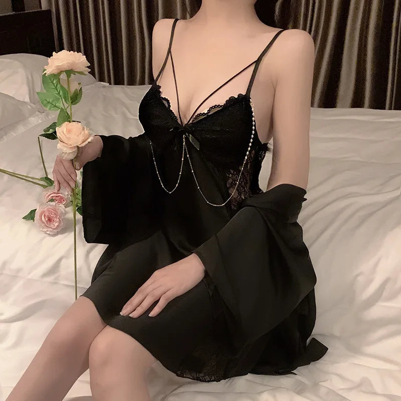Lace Wedding Robe Suspender Nightdress Set