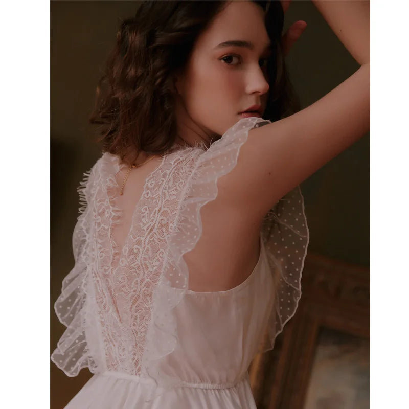 French V-neck Lace Hollow Sexy Sleeping Bodysuit