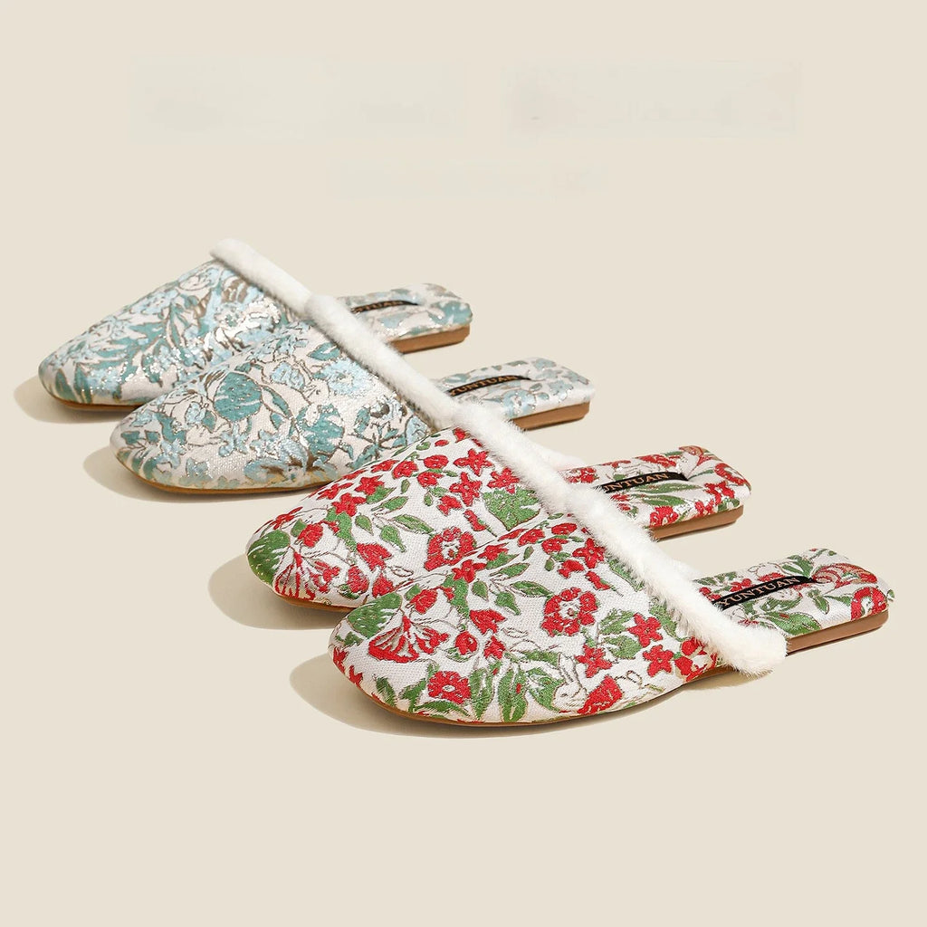 Floral Pattern Jacquard Cotton Slipper