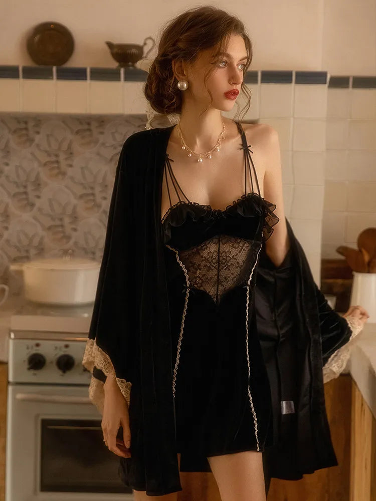 Black Velvet Nightwear Set