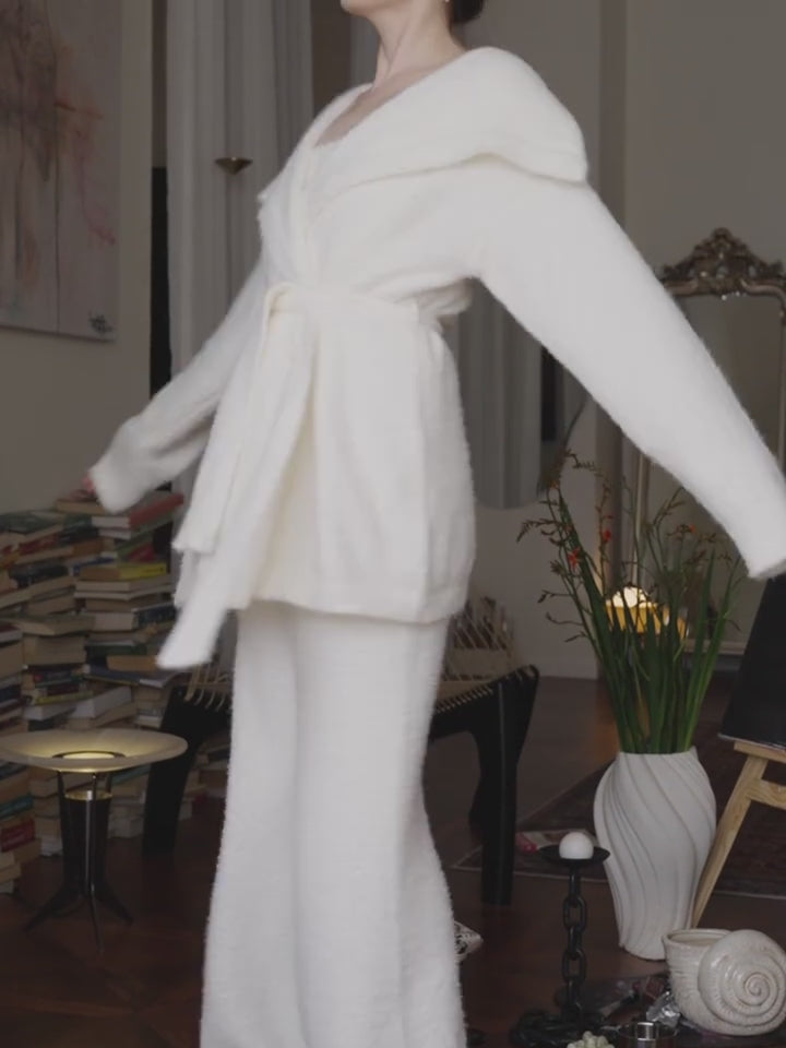 Cloud-Soft White Matching Pajama Sets | 3-Piece Fuzzy Loungewear for Winter Nights